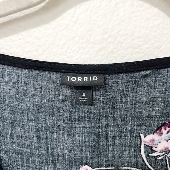 [Torrid] Black Floral Print Challis Trapeze Mini Dress V-Neck A-Line Size 4X - Picture 9 of 10